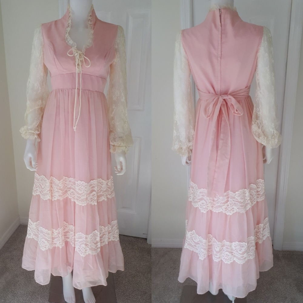 Vintage 1970's Sugar Pink Boho Lace Dream Dress